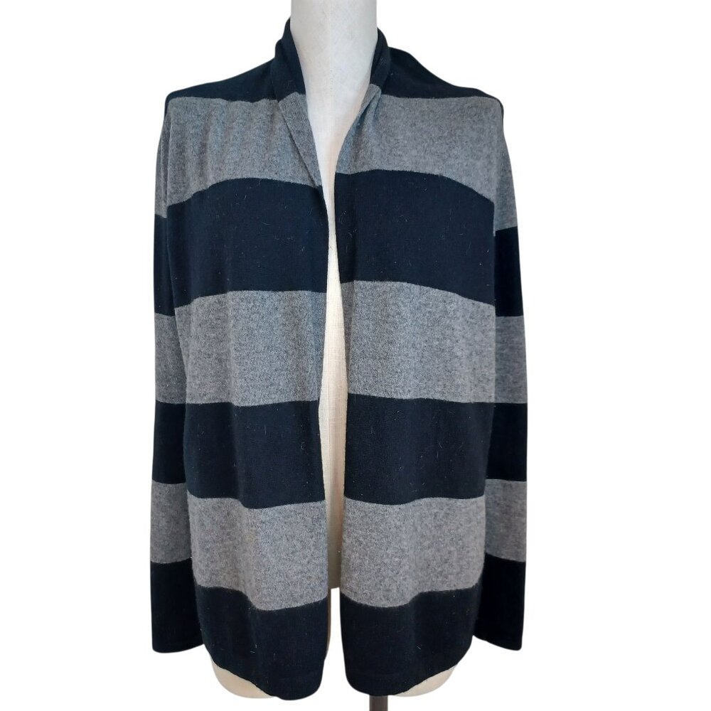 Theory Cashmere Cardigan Ashtry R Royal Black Gray Stripes Open Front Size Small